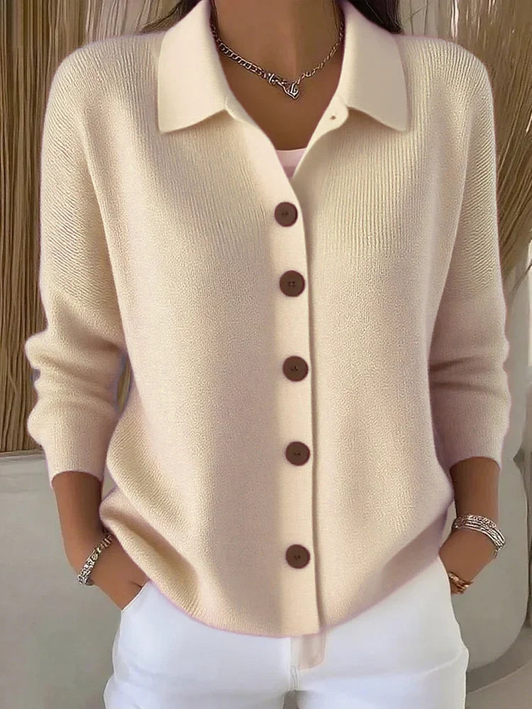 Céline | Cardigan Élégant Col Polo Boutonné