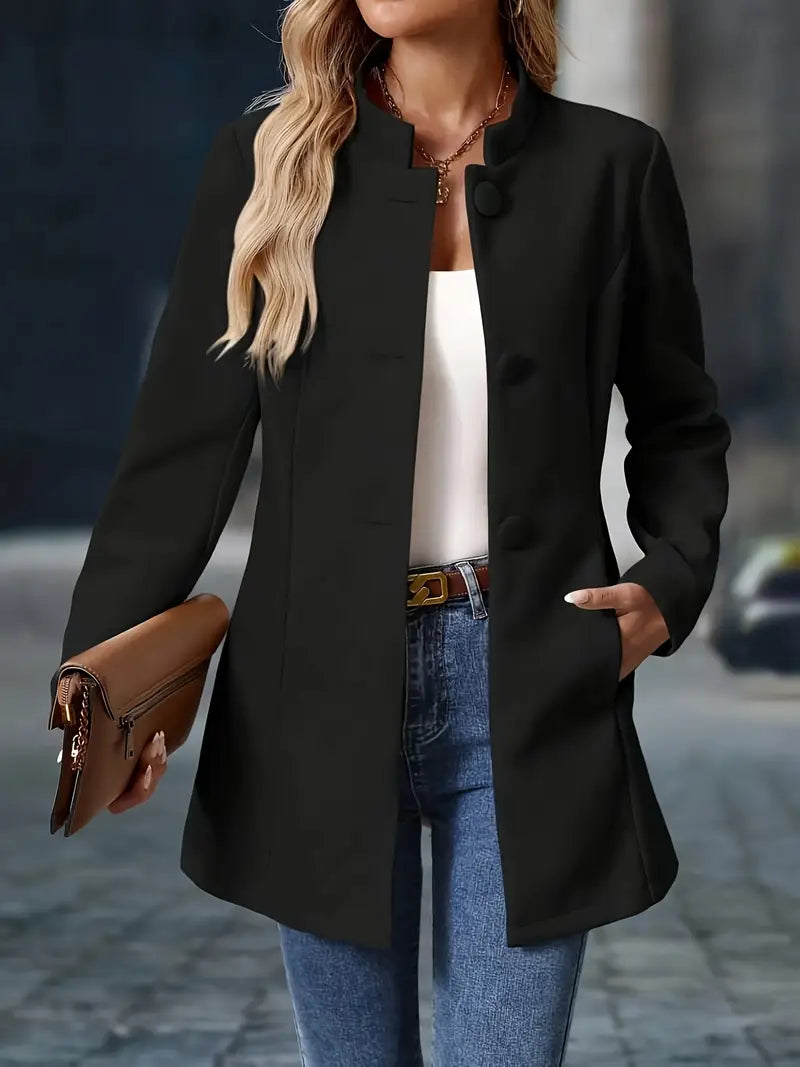Valérie - Veste Élégante Boutonnée Col Montant