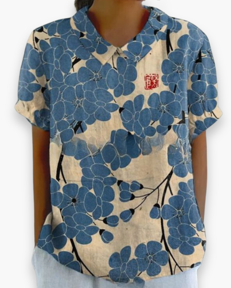 Variant image for Blanc avec des fleurs bleues