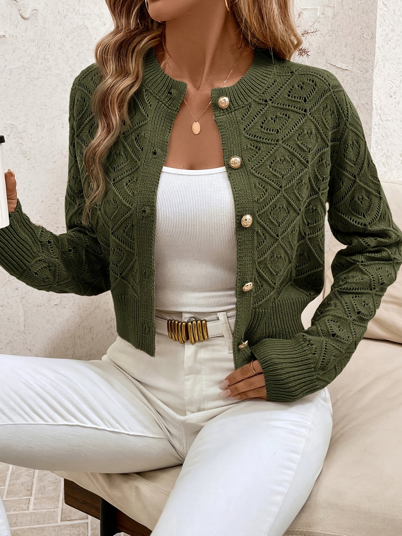 Camille - Cardigan Élégant Boutonné Ajouré