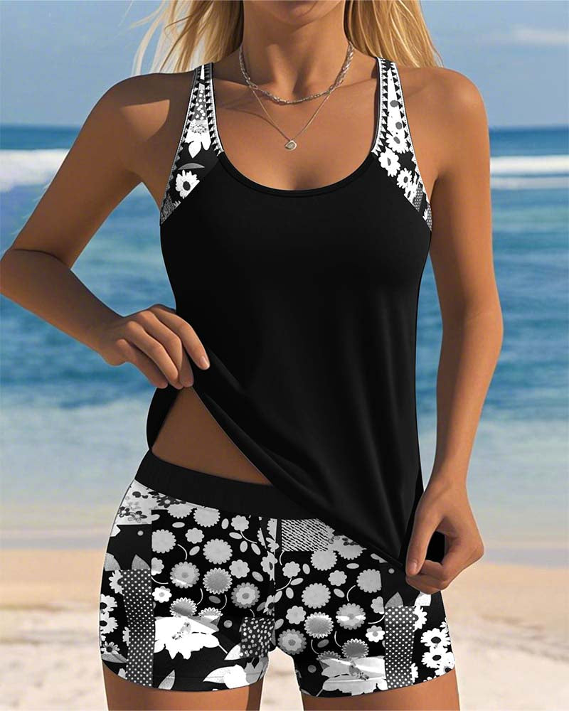 Léa - Tankini Élégant Fleuri Avec Short