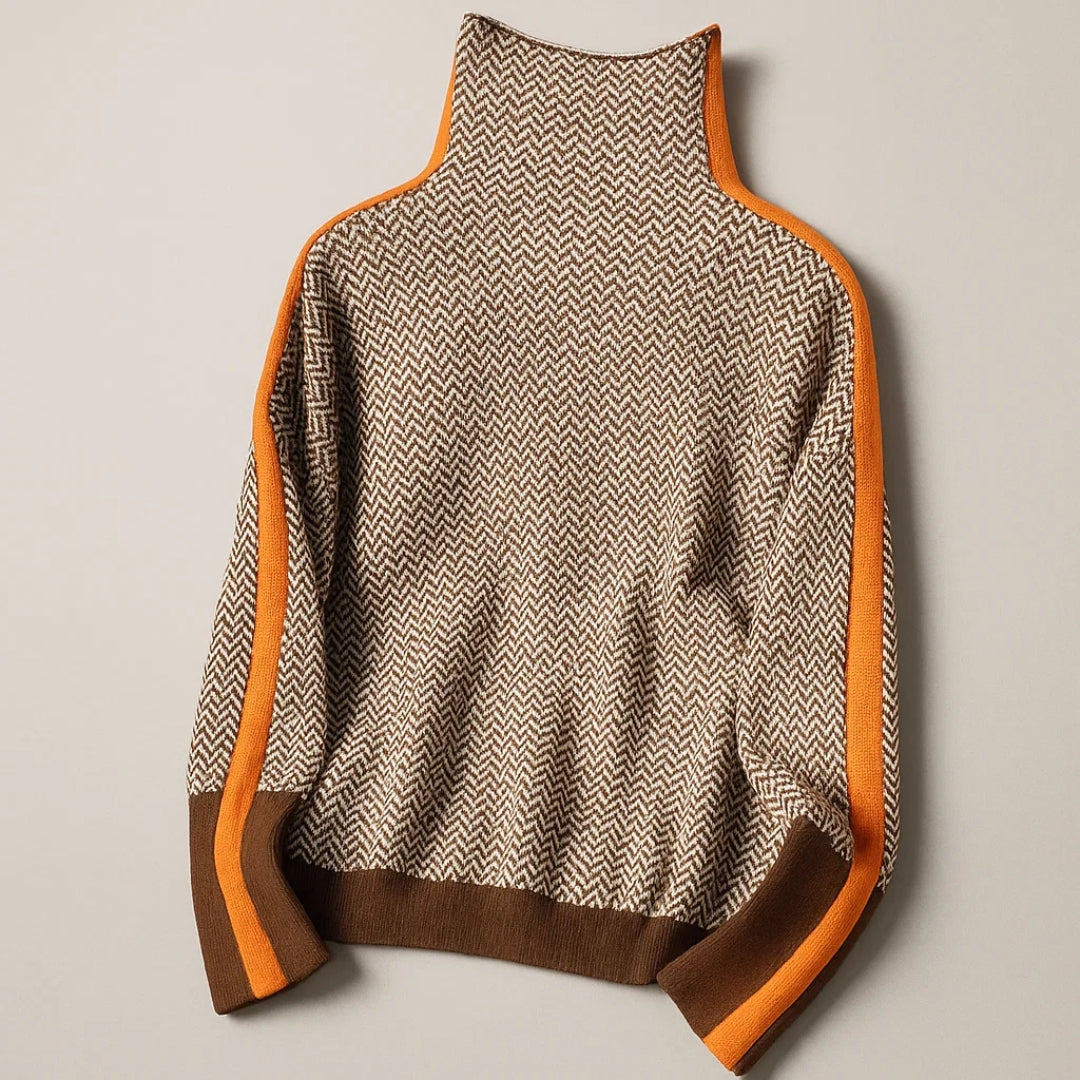 Martine | Pull Élégant Col Montant Rayé