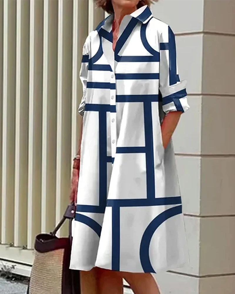 Cléophée - Robe Avec Poches Et Imprimé Géométrique Moderne Et Tendance