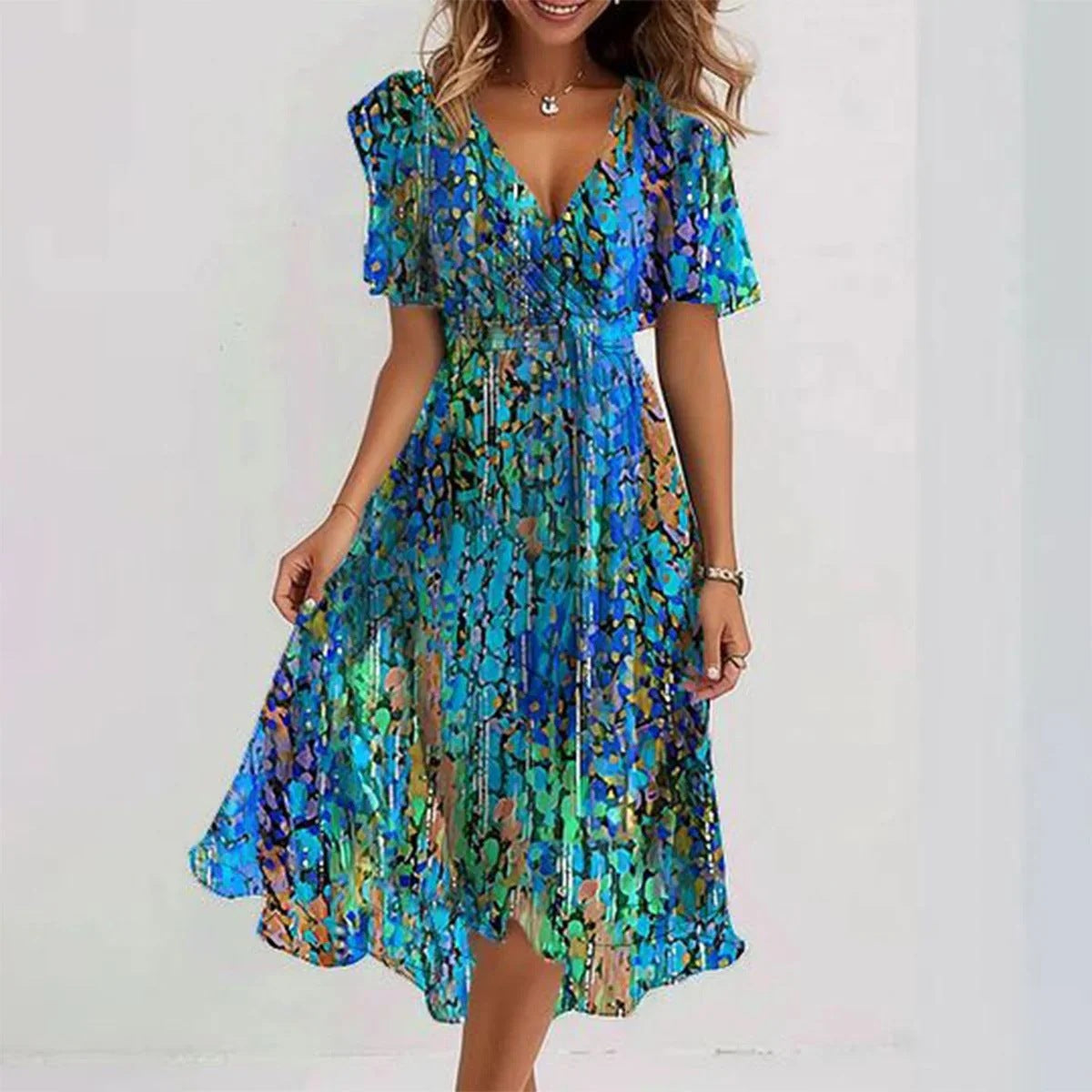 Robe Midi Femme Fleurie Col V - Claire