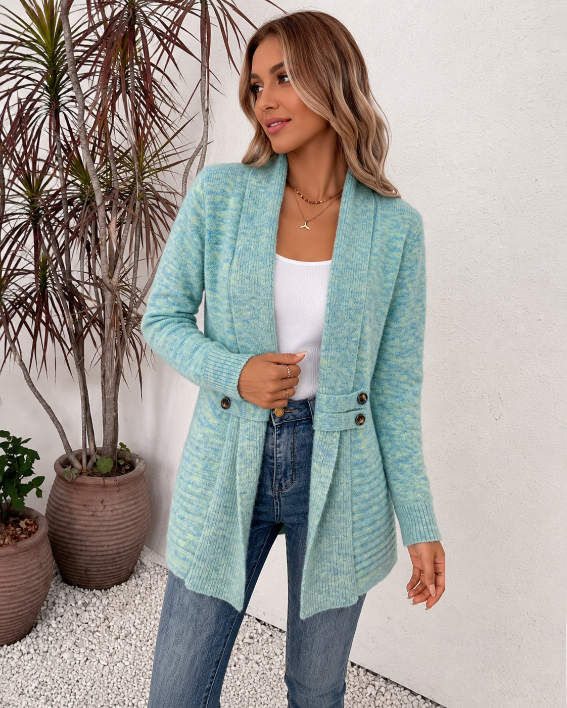 Delphine - Cardigan Élégant Long Col Châle