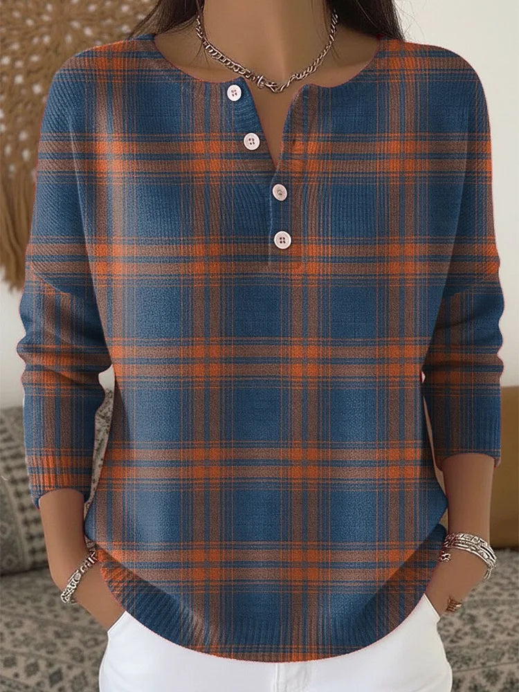Manon | Pull Chic Carreaux Boutonné
