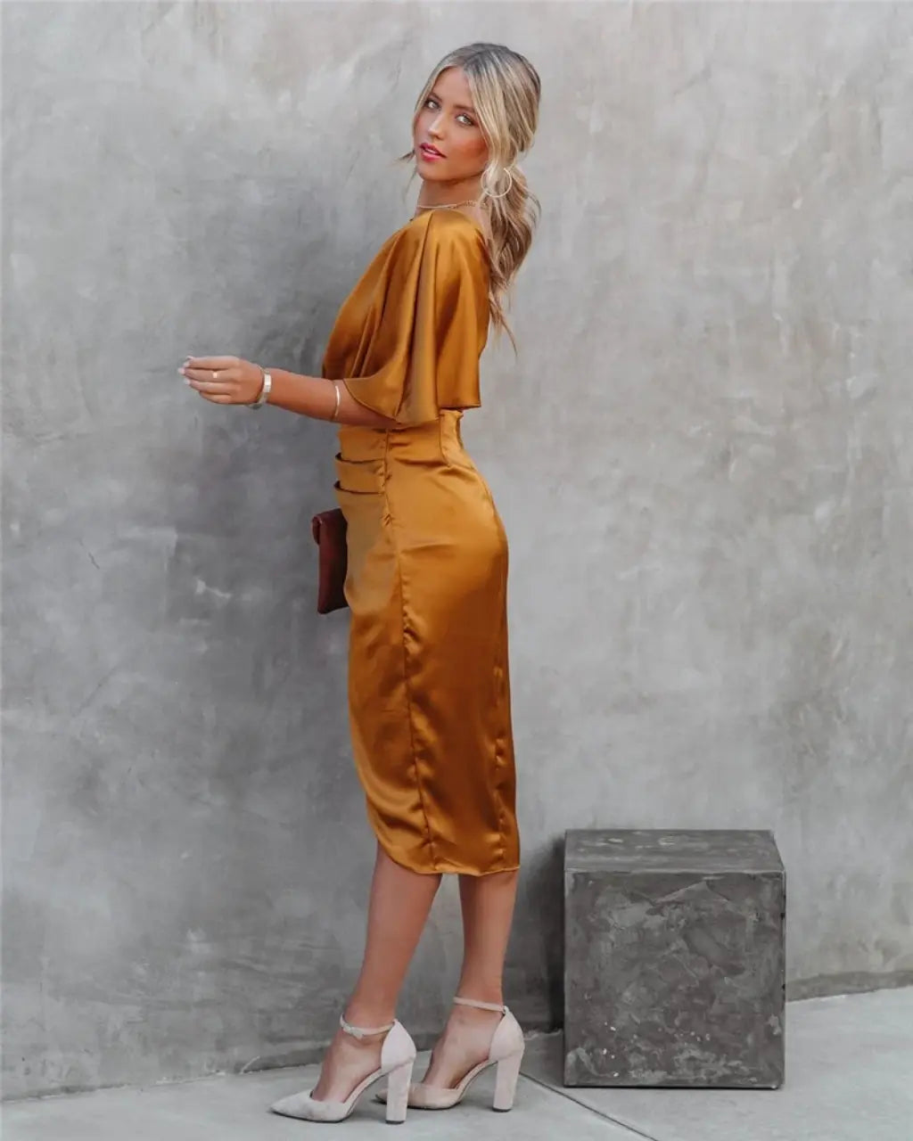Sandrine - Robe Midi Satin Femme