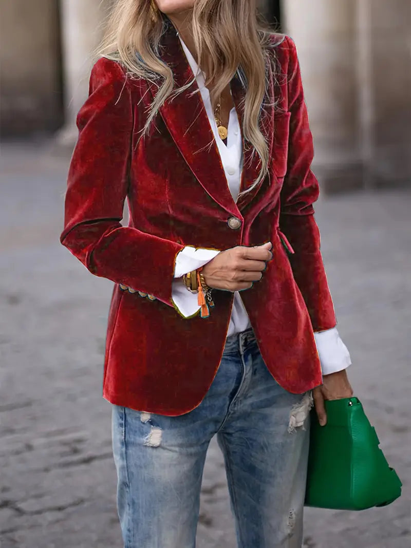 Sandrine - Blazer Élégant Velours Boutons