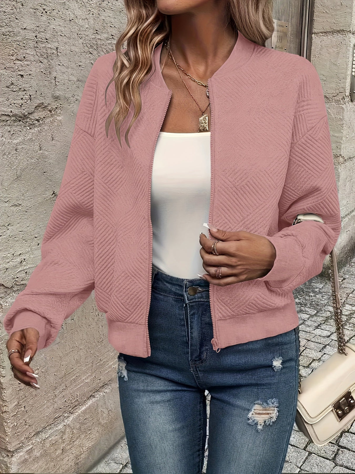Aurélie - Veste Élégante Texturée Zippée