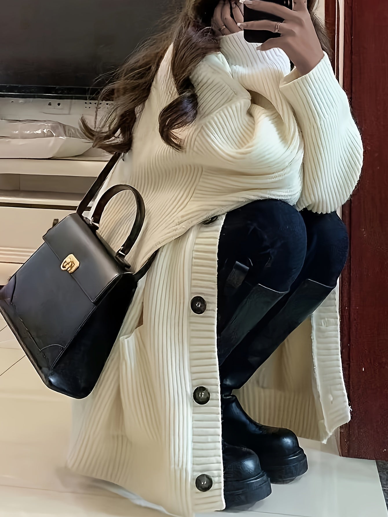 Karine - Cardigan Élégant Oversize Grosse Maille