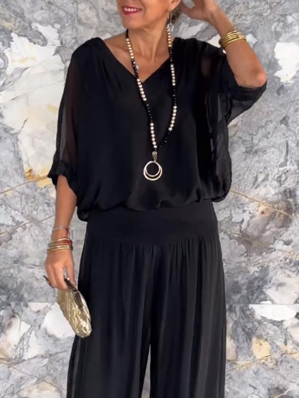 Clara - Ensemble Élégant Avec Pantalon En Chiffon Large