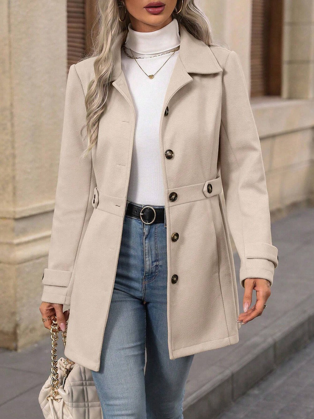 Catherine | Manteau Élégant Mi-Long Ceinturé