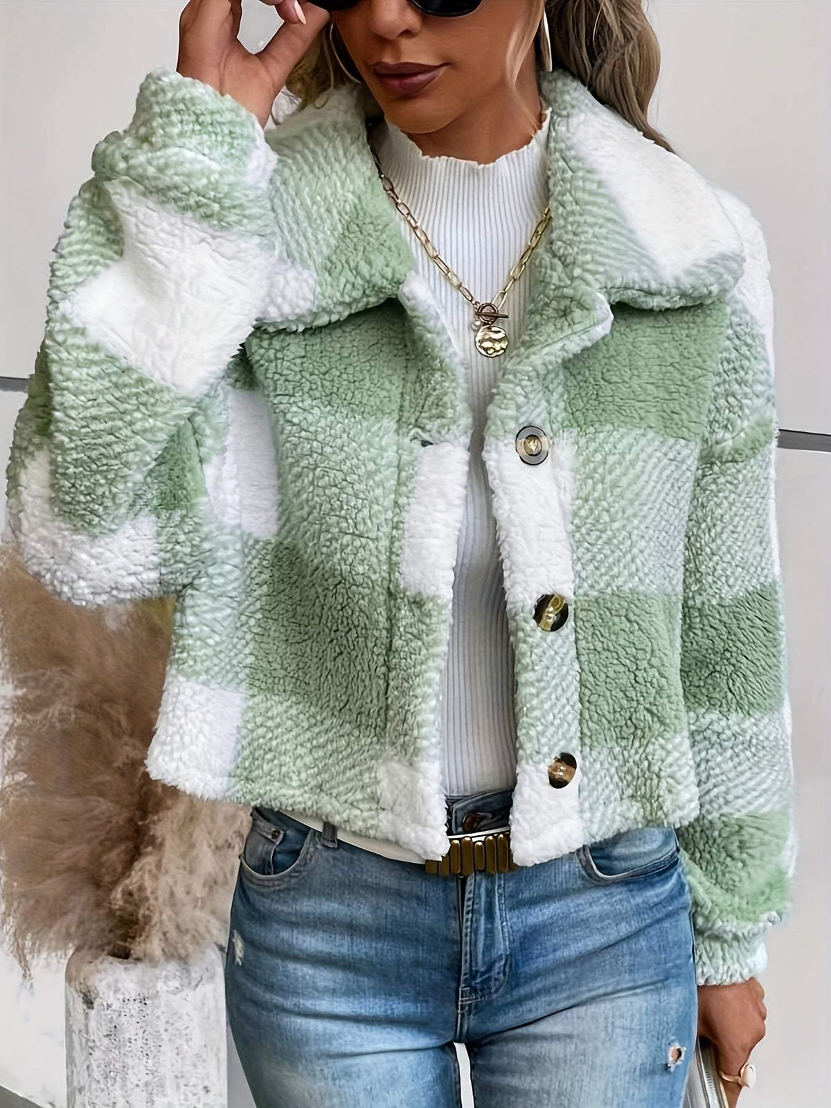 Priya - Manteau Chic Vichy Sherpa