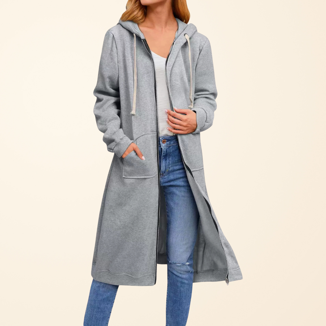 Sophie - Cardigan Chic Long Zippé à Capuche