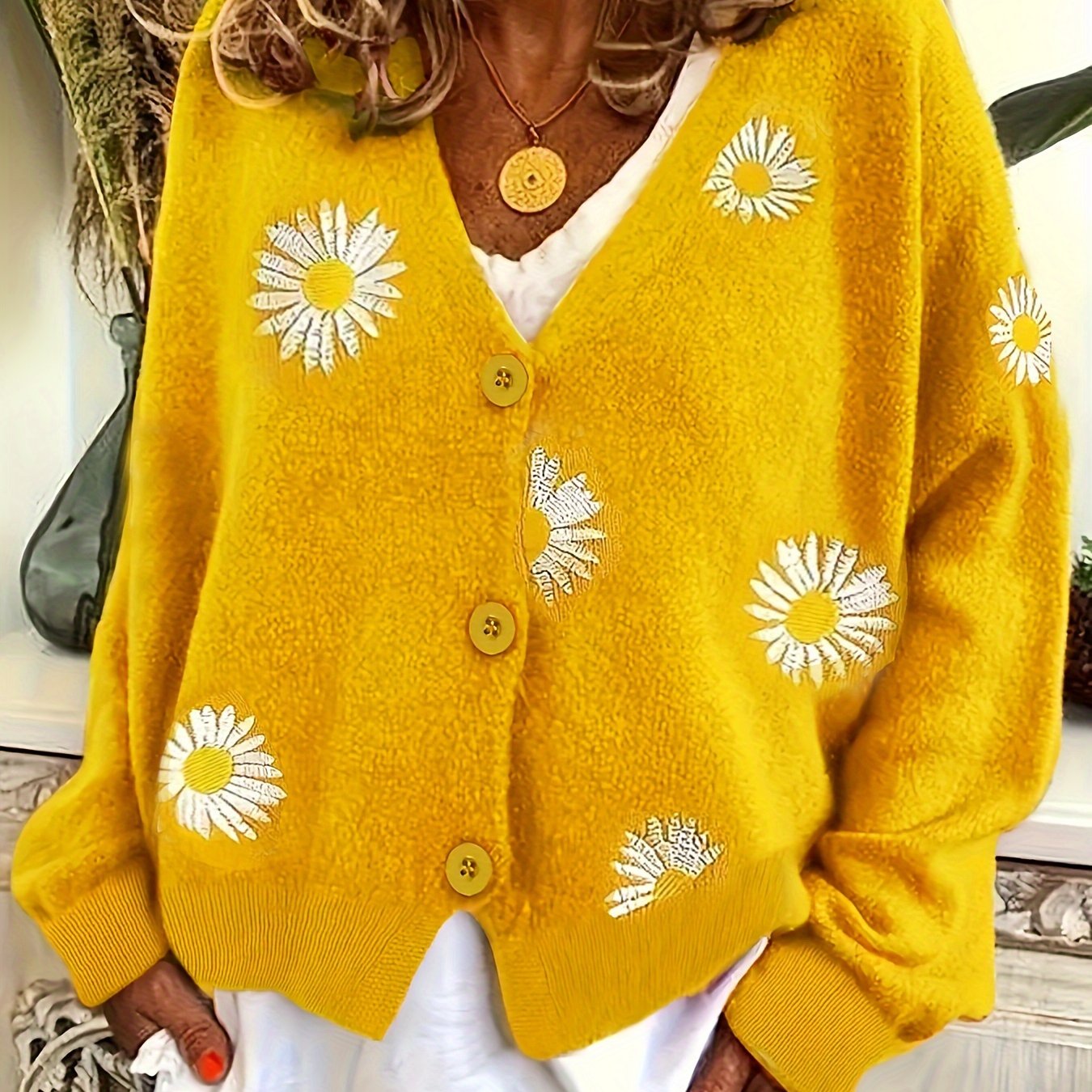 Nathalie - Cardigan Féminin Boutonné Fleuri