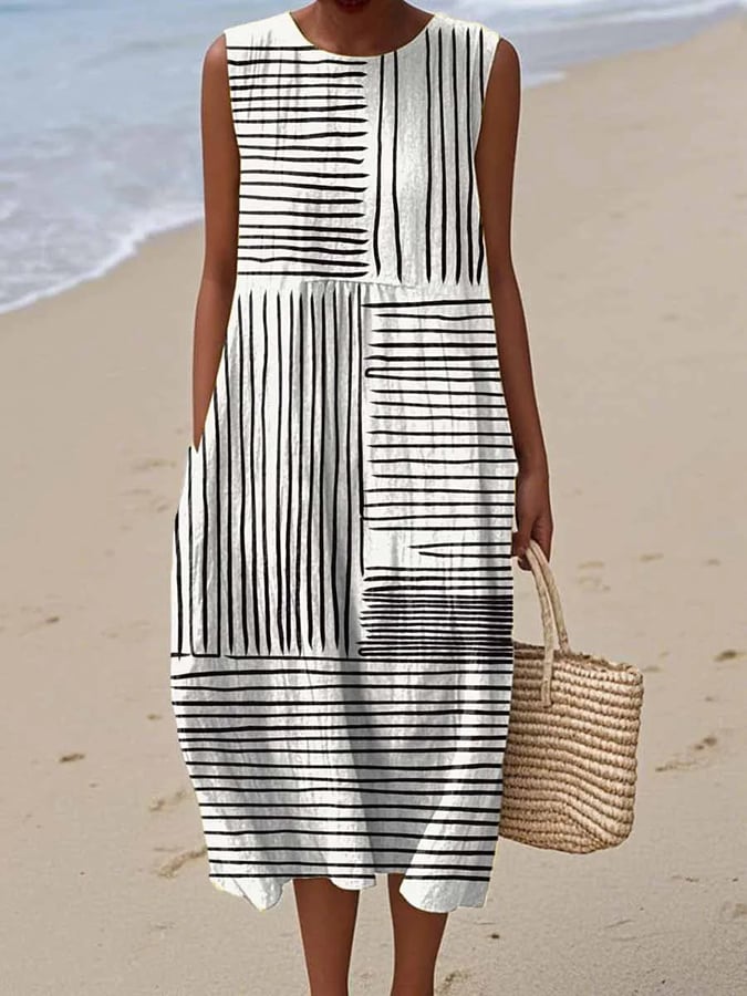 Robe Femme En Coton Et Lin Imprimée - Julie