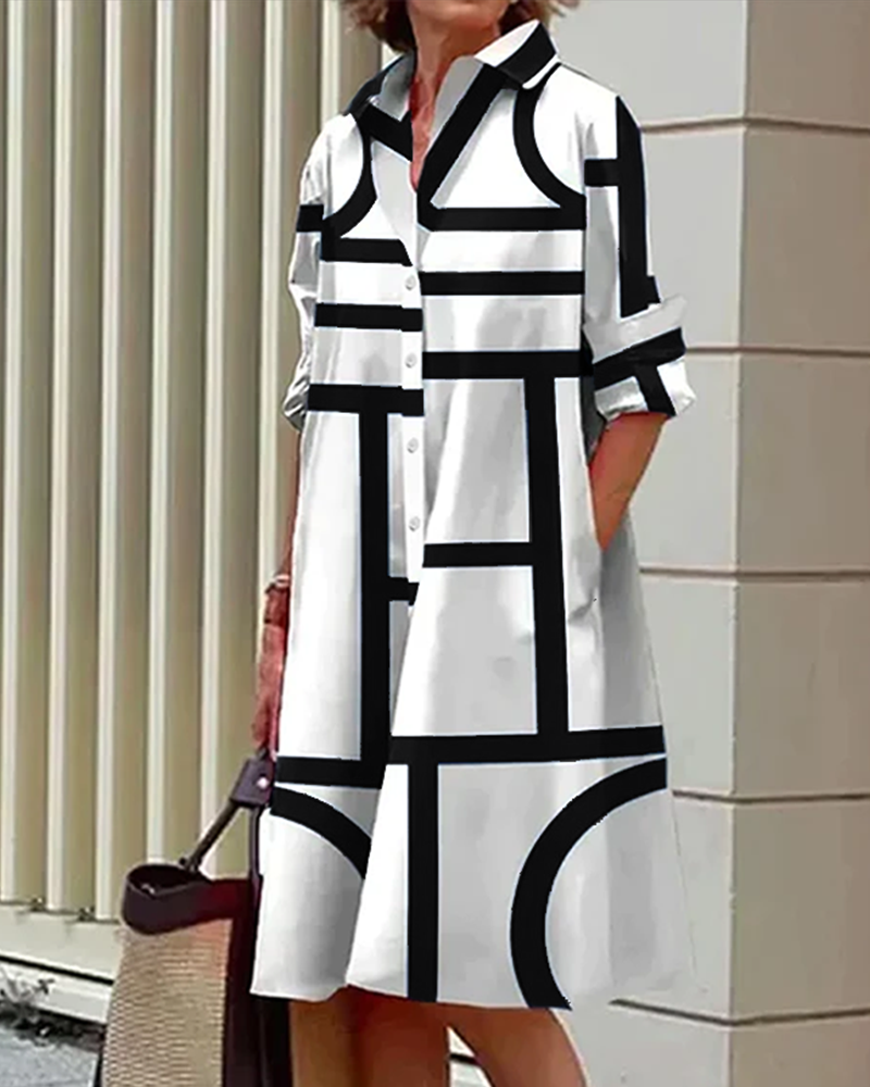 Cléophée - Robe Avec Poches Et Imprimé Géométrique Moderne Et Tendance