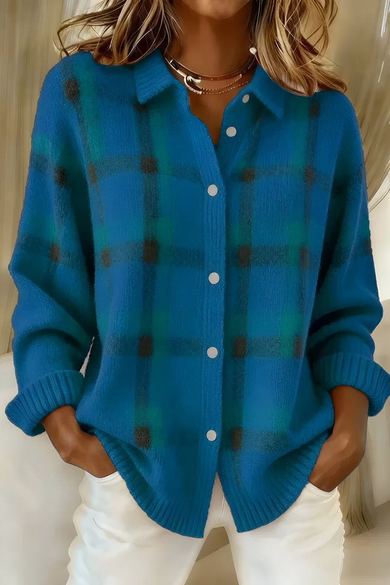 Valérie - Cardigan Élégant Carreaux Vintage