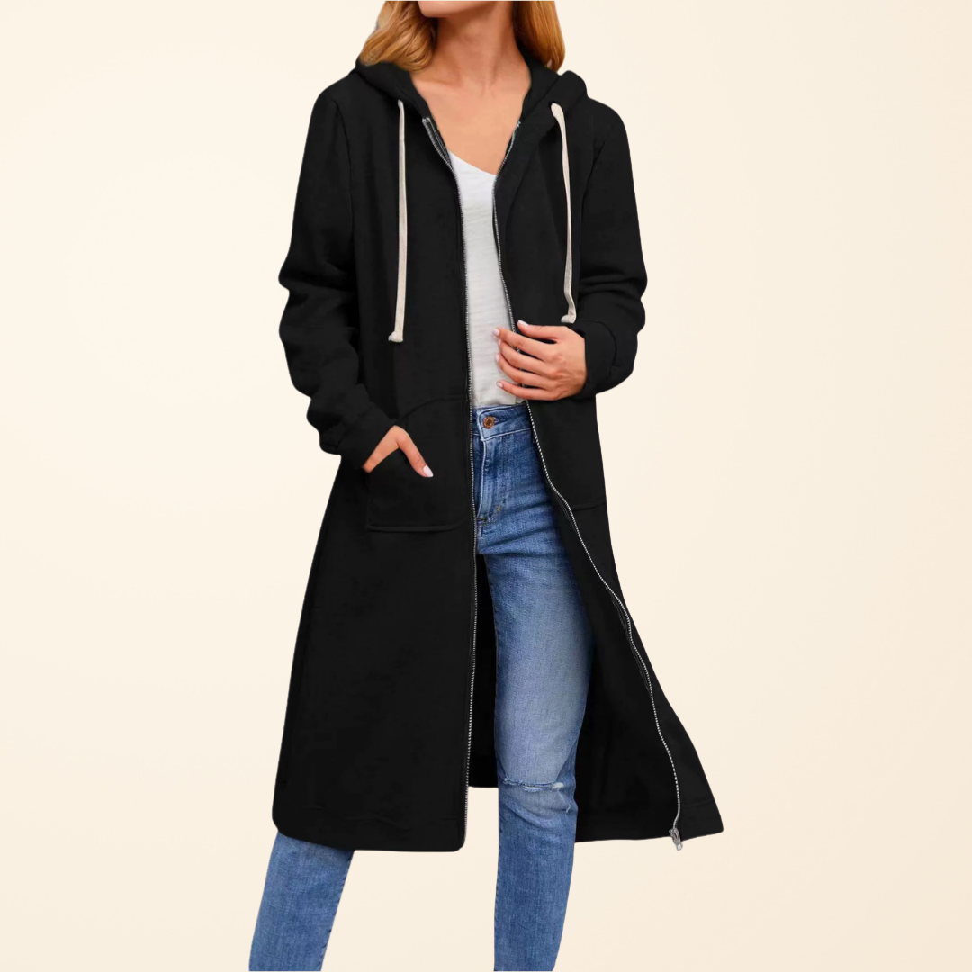 Sophie - Cardigan Chic Long Zippé à Capuche