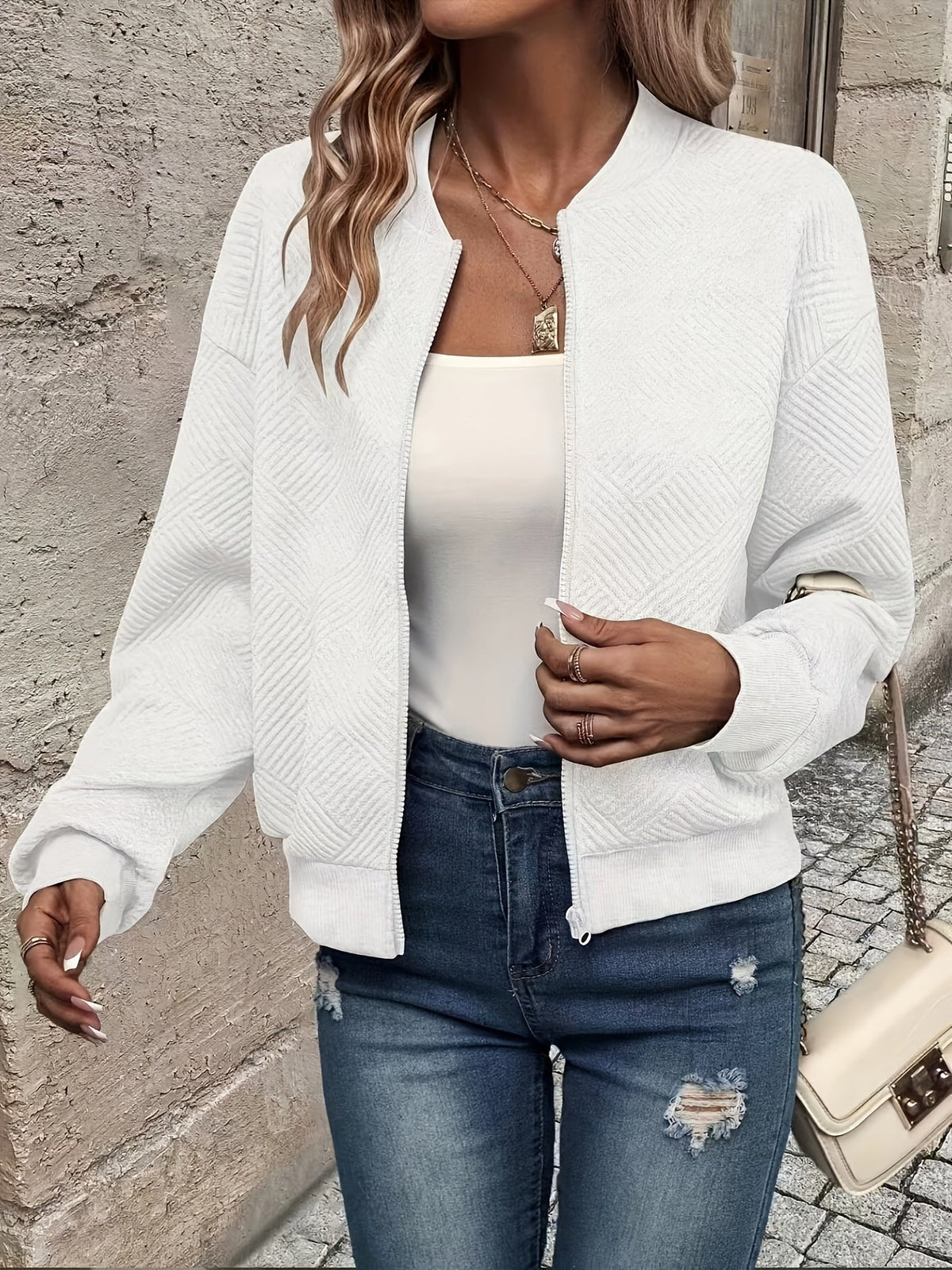 Aurélie - Veste Élégante Texturée Zippée