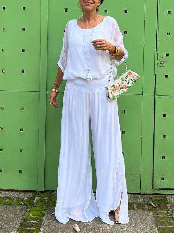 Clara - Ensemble Élégant Avec Pantalon En Chiffon Large