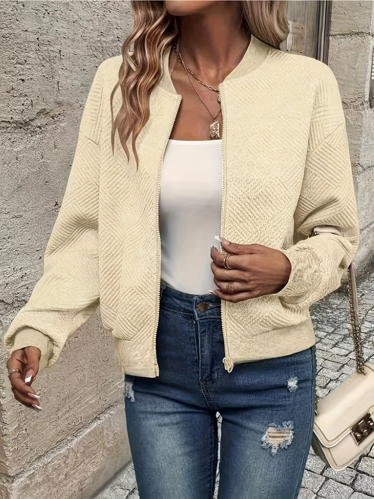 Aurélie - Veste Élégante Texturée Zippée