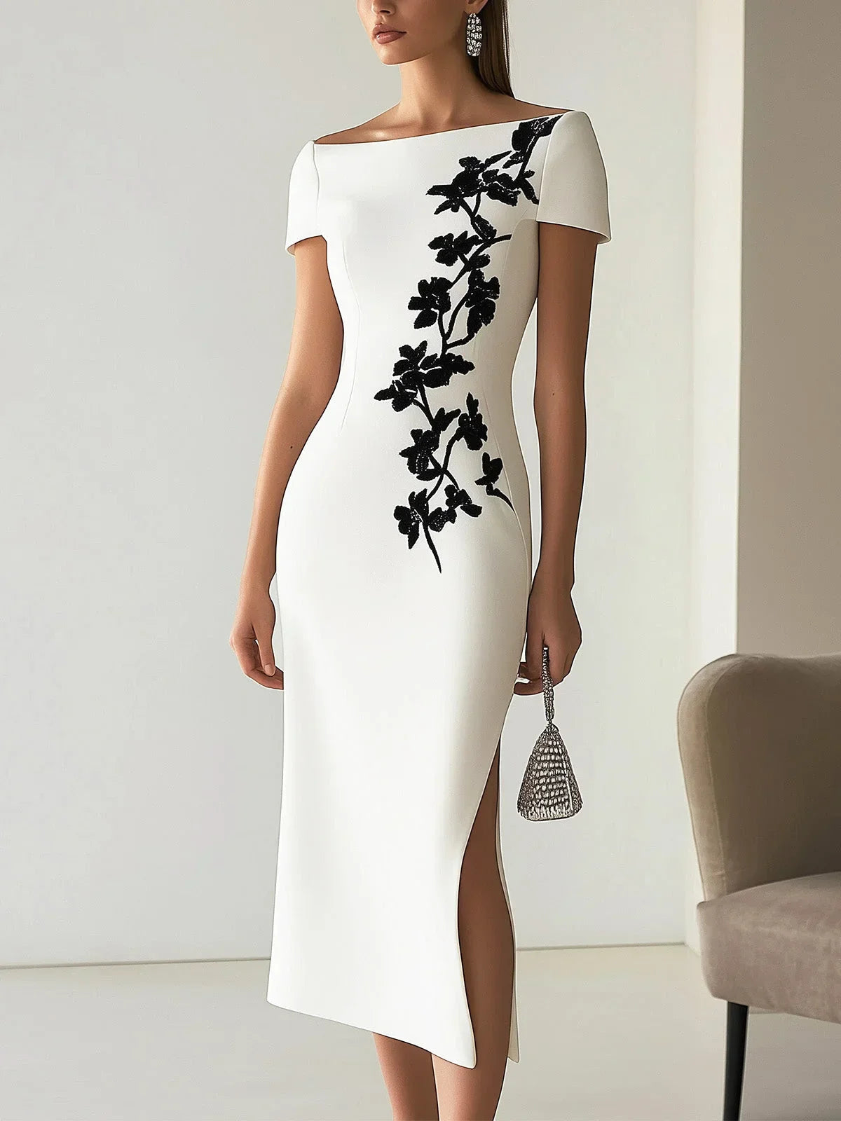 Danièle - Robe Longue Fleurie Col V Femme