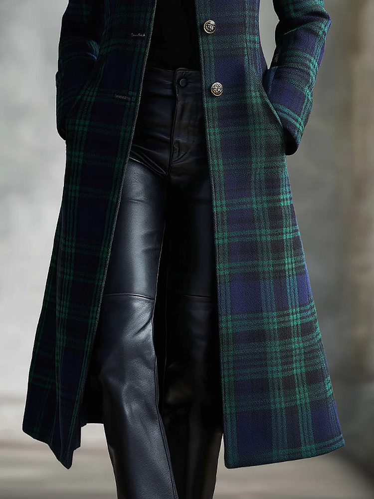 Michèle | Manteau Élégant Long Carreaux