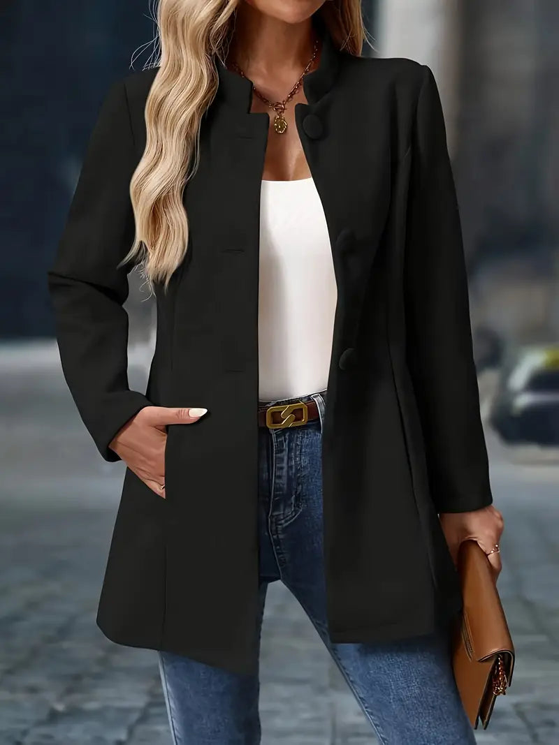 Valérie - Veste Élégante Boutonnée Col Montant