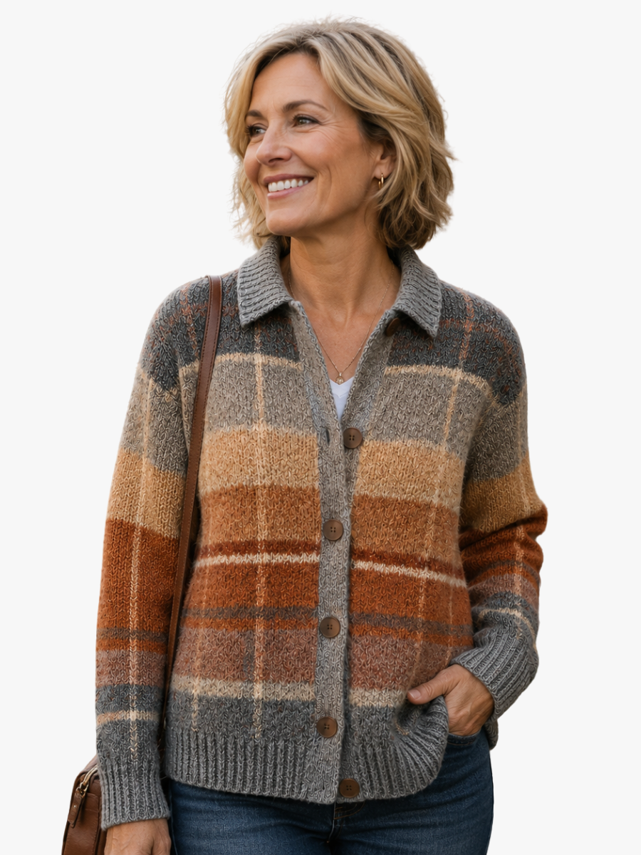Delphine - Cardigan Chic Carreaux Col Chemise