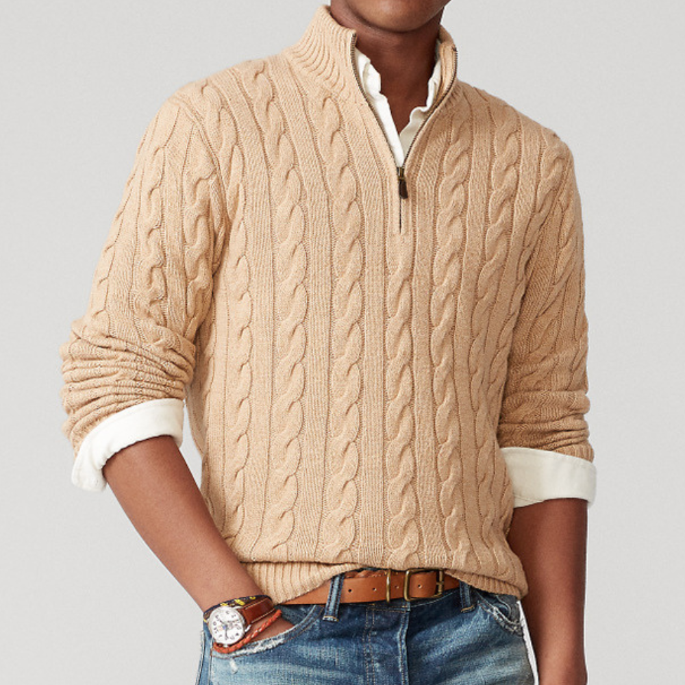 Maxime - Pull Cachemire Maille Torsadée Demi-Zip Premium Homme