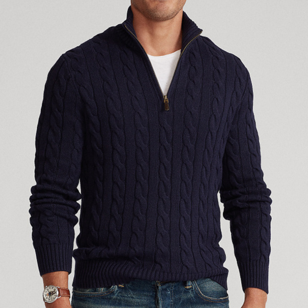 Maxime - Pull Cachemire Maille Torsadée Demi-Zip Premium Homme