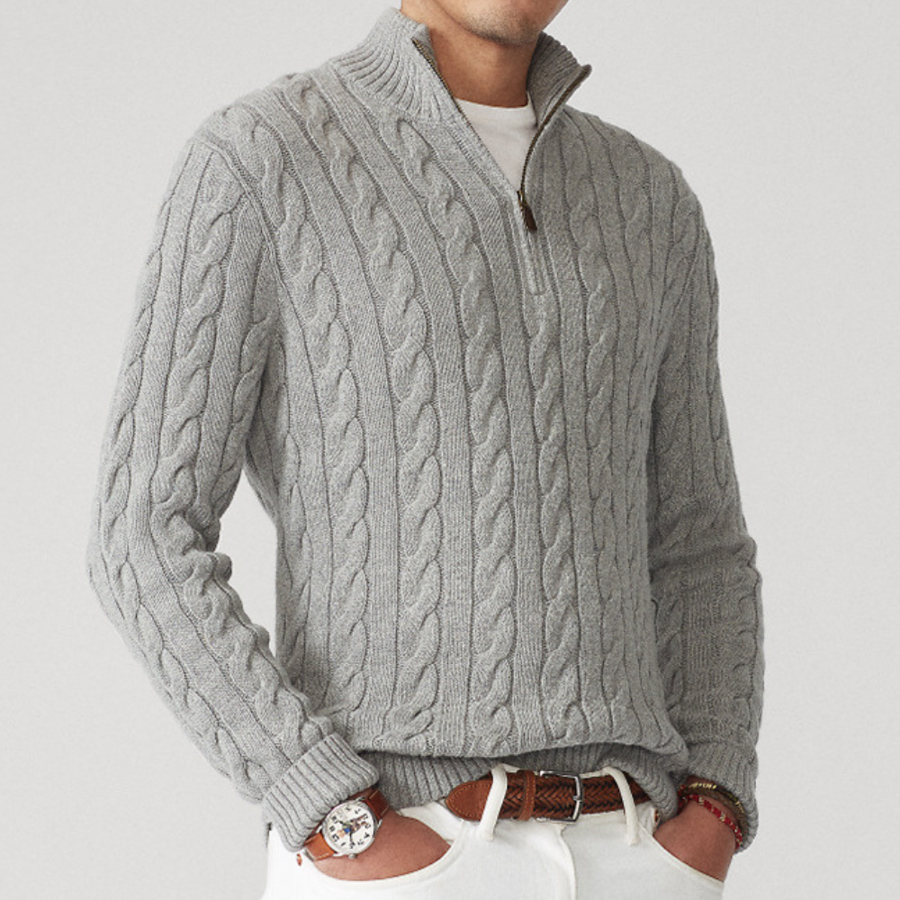 Maxime - Pull Cachemire Maille Torsadée Demi-Zip Premium Homme
