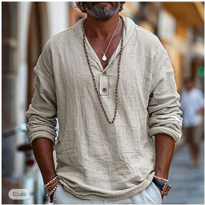 Maxime - Chemise Lin Manches Longues Bohème Décontractée Homme