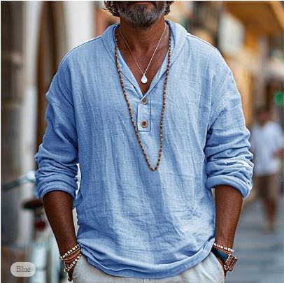 Maxime - Chemise Lin Manches Longues Bohème Décontractée Homme