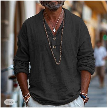 Maxime - Chemise Lin Manches Longues Bohème Décontractée Homme