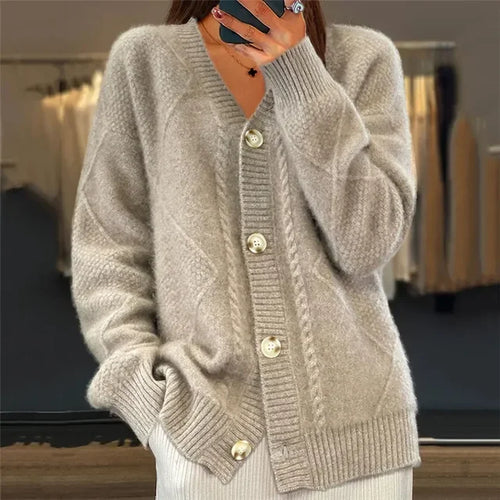 Éléonore - Cardigan Col V Tricoté Élégant Femme