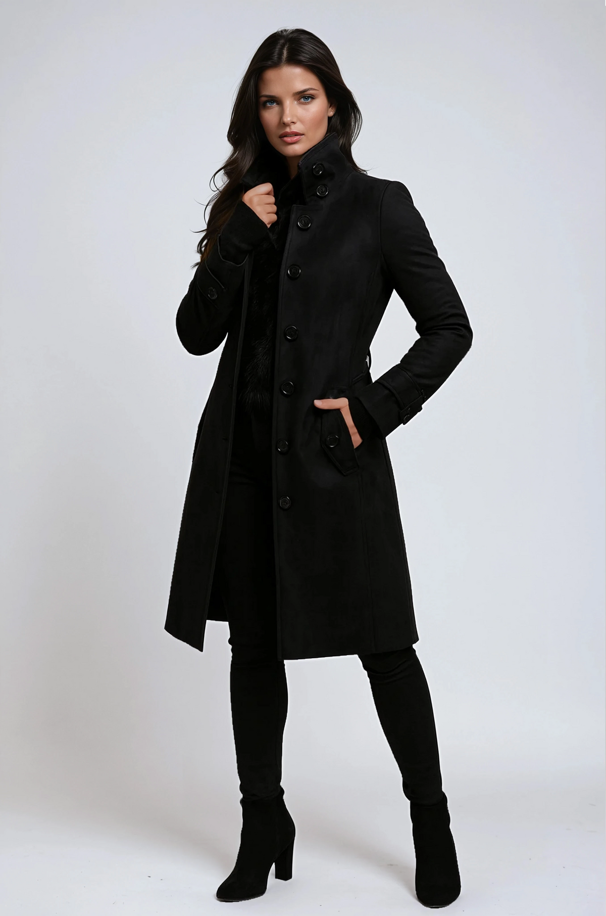 Sandrine | Manteau Élégant Col Montant Ceinturé