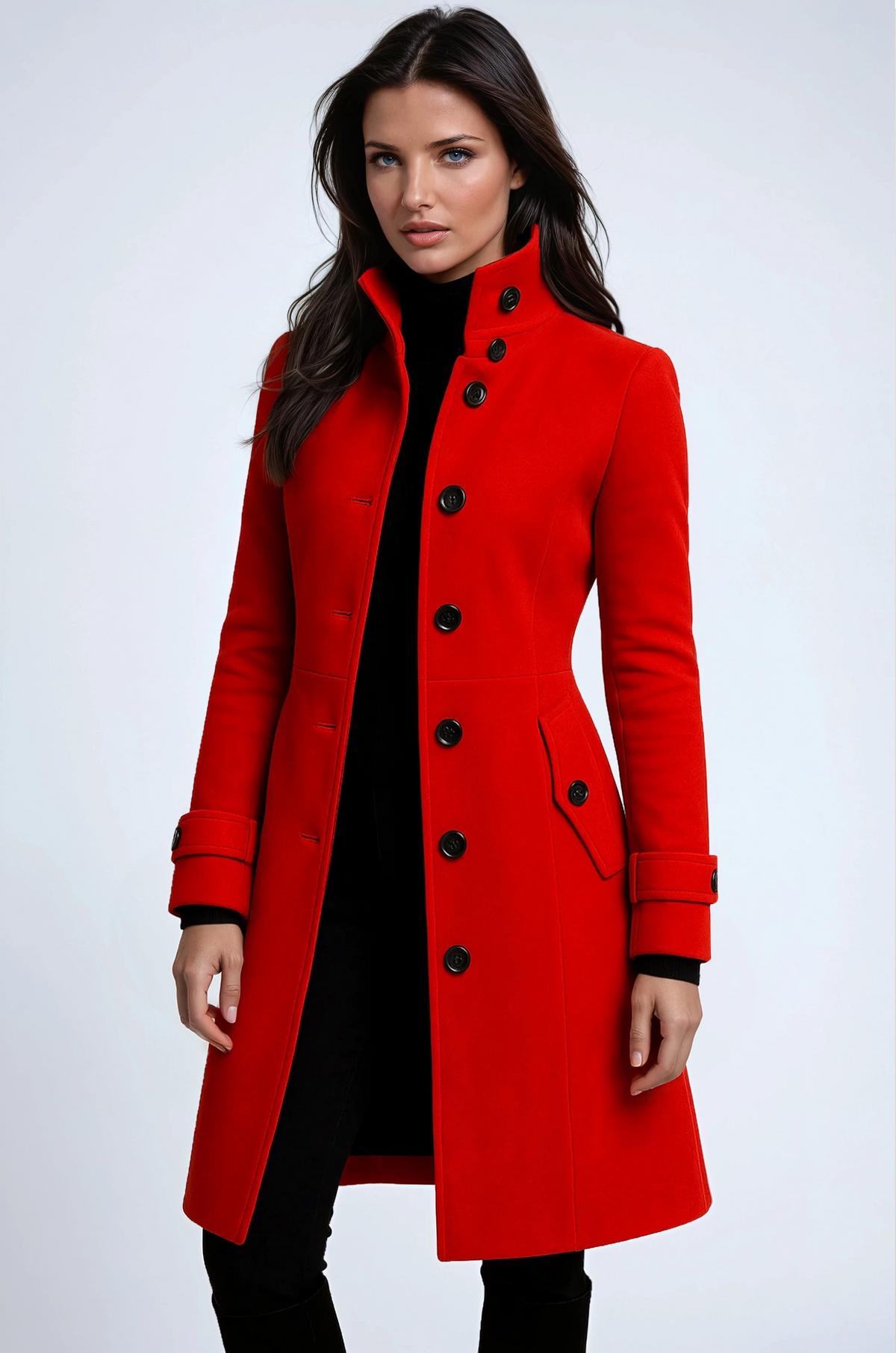 Sandrine | Manteau Élégant Col Montant Ceinturé