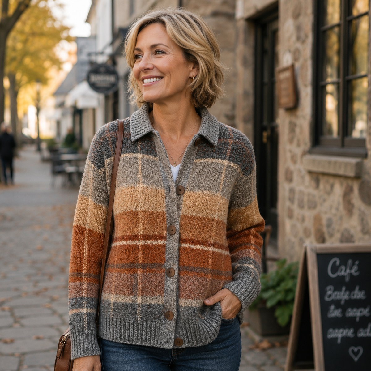 Delphine - Cardigan Chic Carreaux Col Chemise
