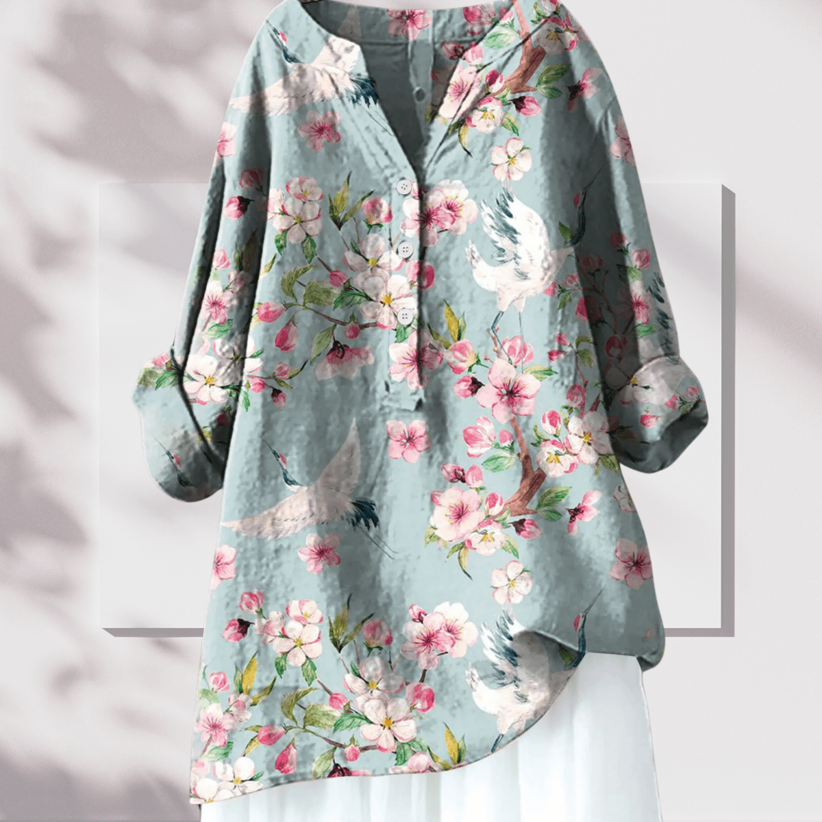 Justine - Tunique en Lin Élégante Imprimé Floral Femme