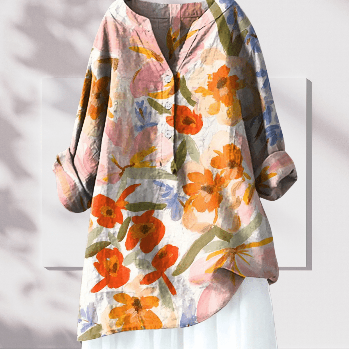 Justine - Tunique en Lin Élégante Imprimé Floral Femme