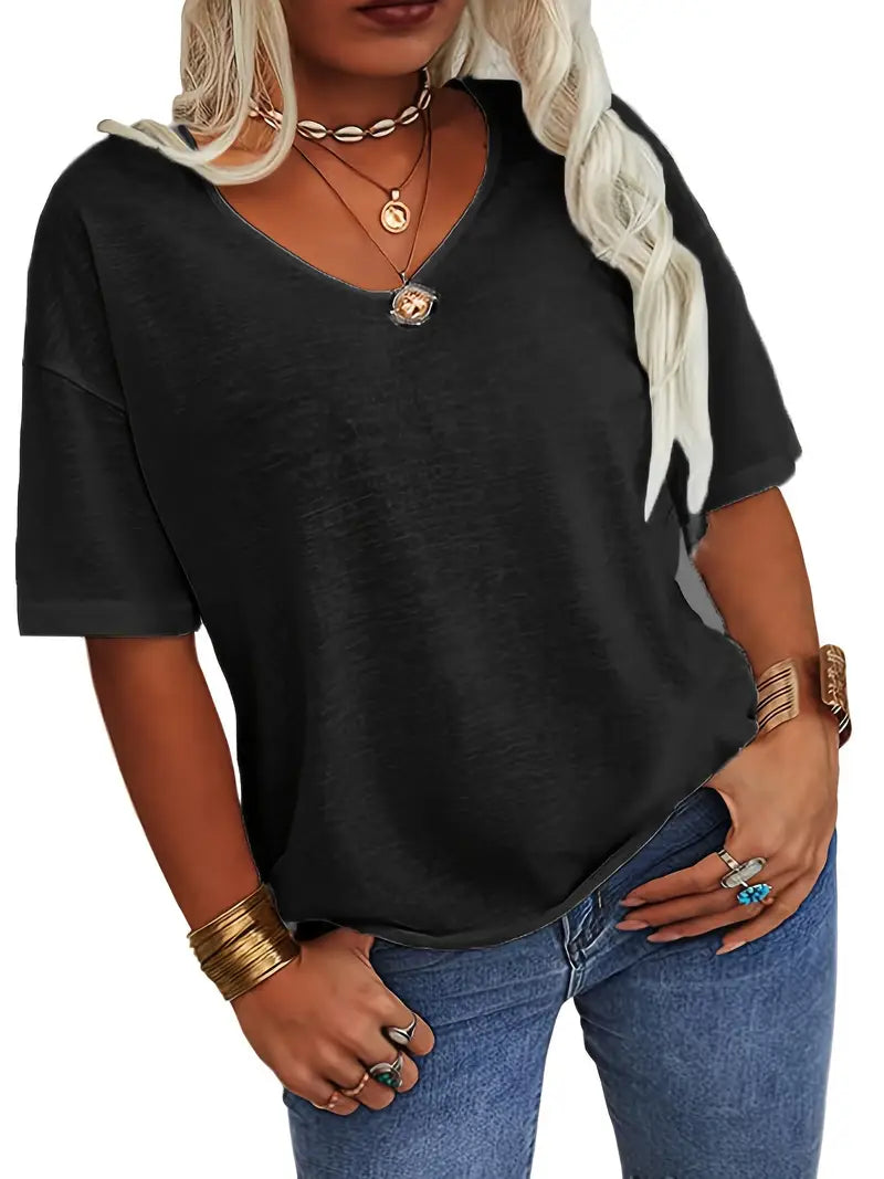 T-Shirt Femme Col V Manches Courtes Ample - Margot