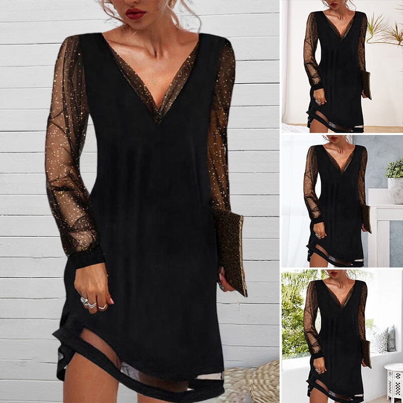 Mathilde - Robe De Soirée Élégante Manches Paillettes Femme
