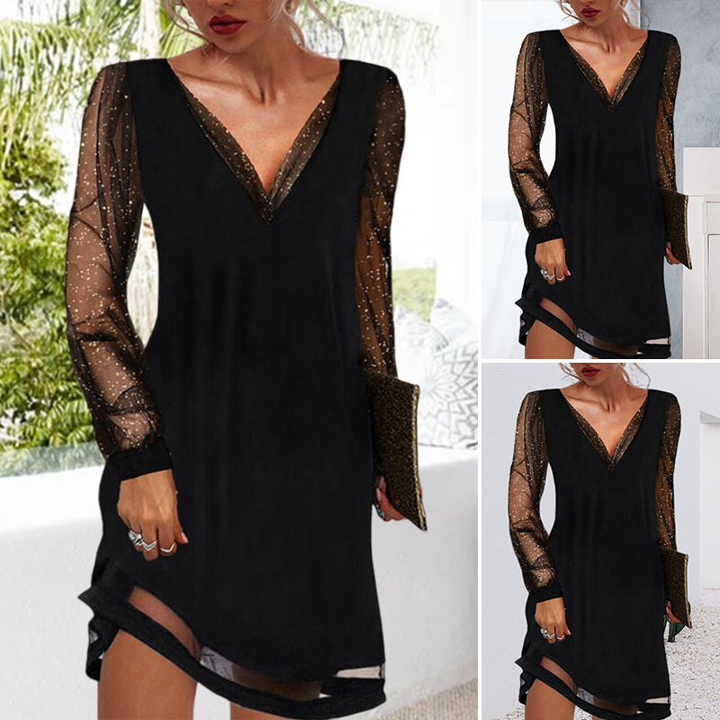 Mathilde - Robe De Soirée Élégante Manches Paillettes Femme