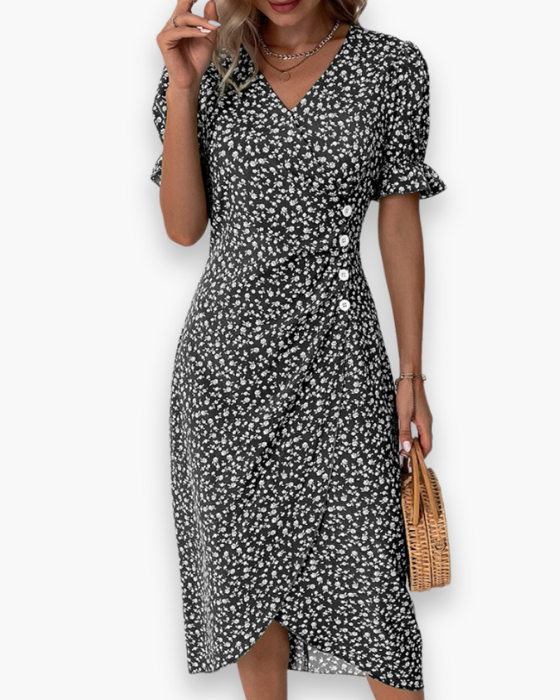 Robe droite midi à col V pour femme | Légère et flatteuse