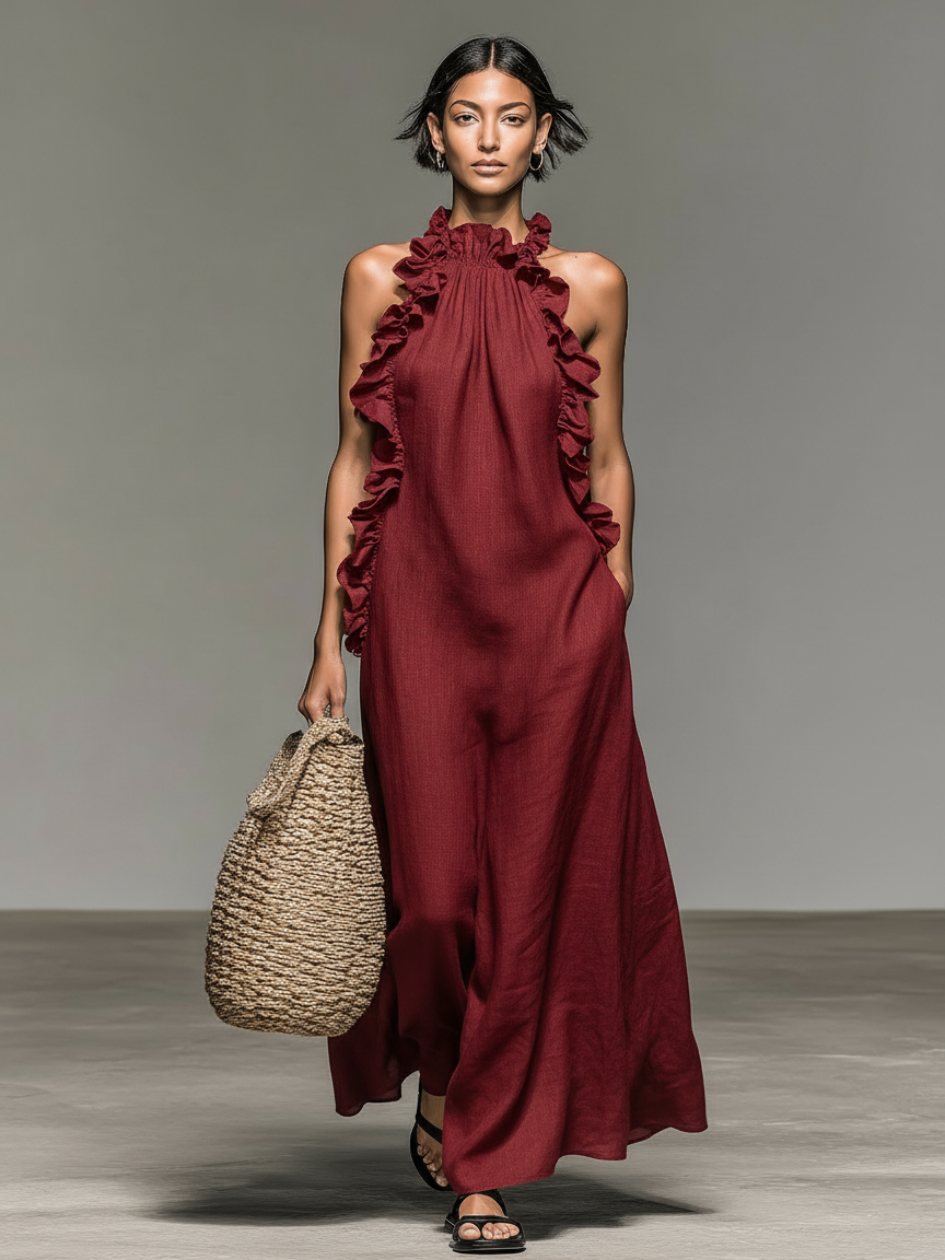 Robe longue femme en lin à volants - Claire