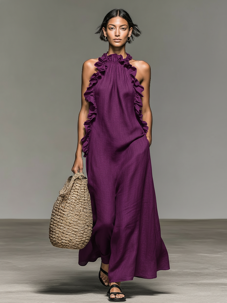 Robe longue femme en lin à volants - Claire