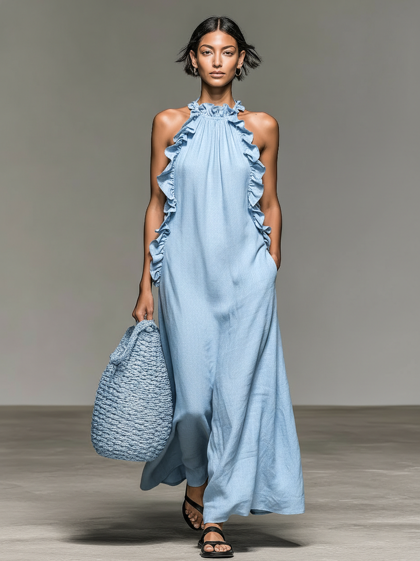 Robe longue femme en lin à volants - Claire
