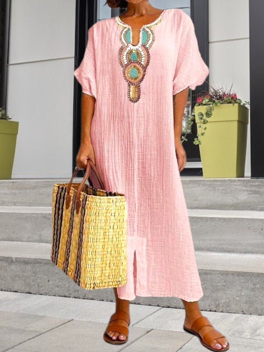 Florence - Robe Caftan Boho Brodée Femme